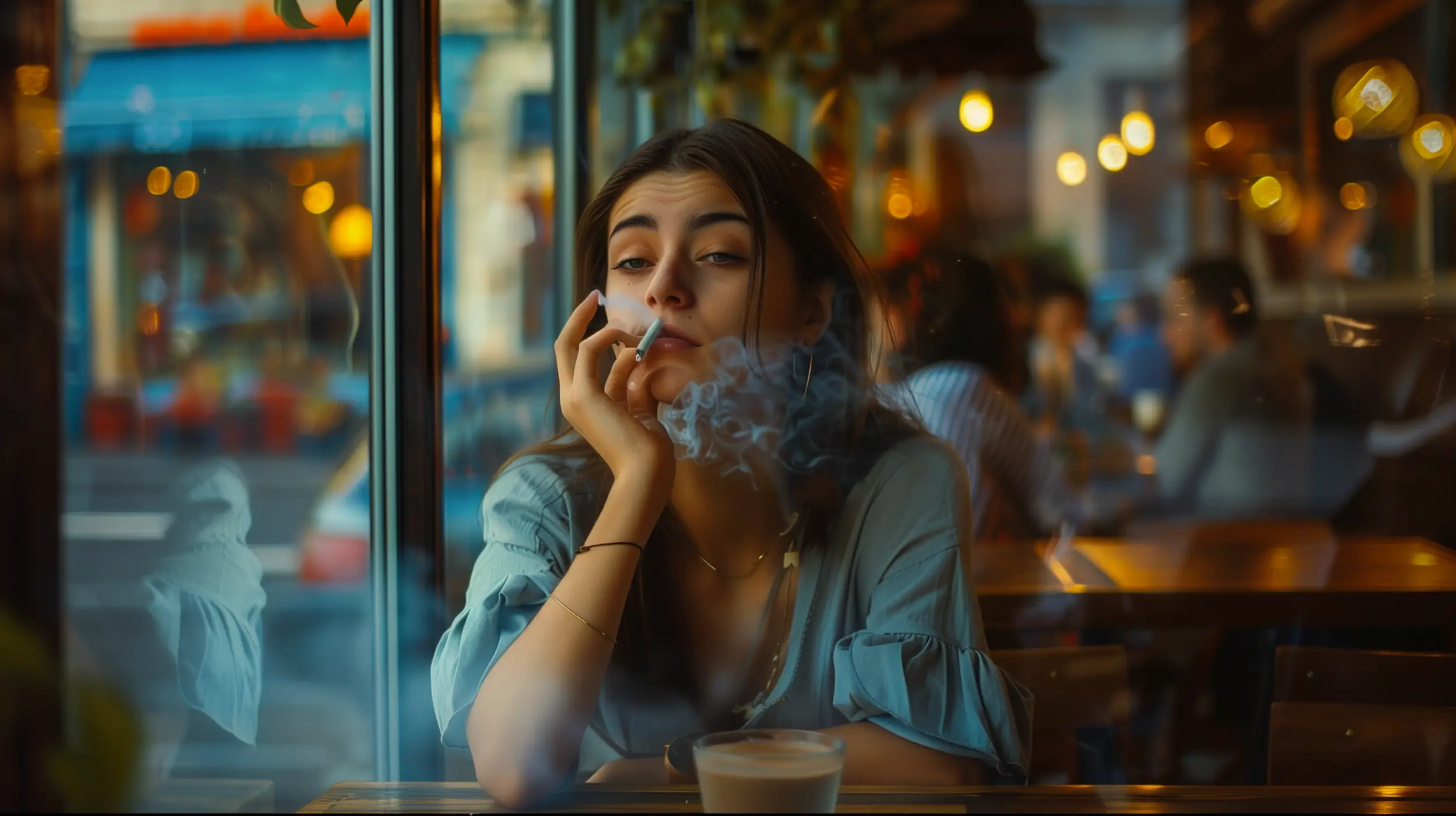 Kvinna Roker Pa Cafe